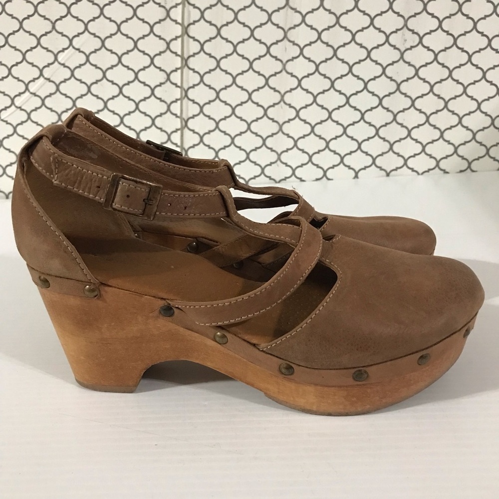 Cordani Brown Nubuck Leather Clog Heels with Ankle Strap Size 40